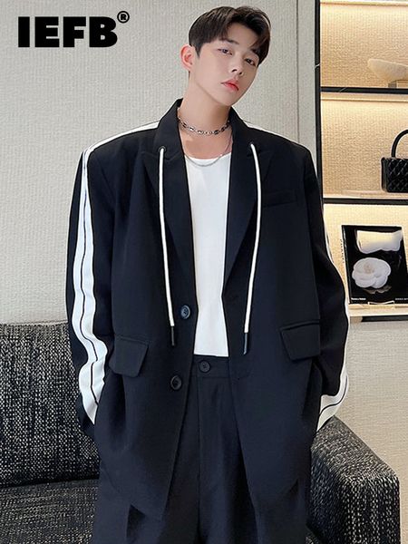 

men's suits blazers iefb loose oversize silhouette webbing shoulder pad 2023 contrast color men coat long sleeve male suit casual 9a411, White;black