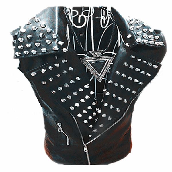 

men's vests band rock drum men and women singer dj show rivet vest punk pu leather tank boys male costumes 230223, Black;white