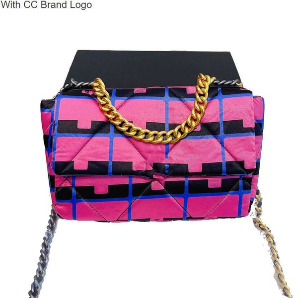 

luxury cc shoulder bags classic 19 print letter flap shoulder bag fashion women quilted matelasse adjustable double chain crossbody handbag