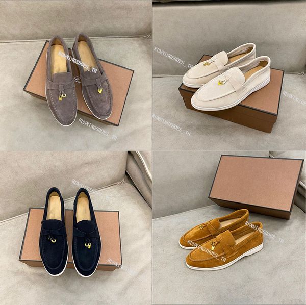 

lp casual shoes suede calfskin sneakers fashion dress loafers slip on mules loafer charms embellished walk trainers loro leahter shoe, Black