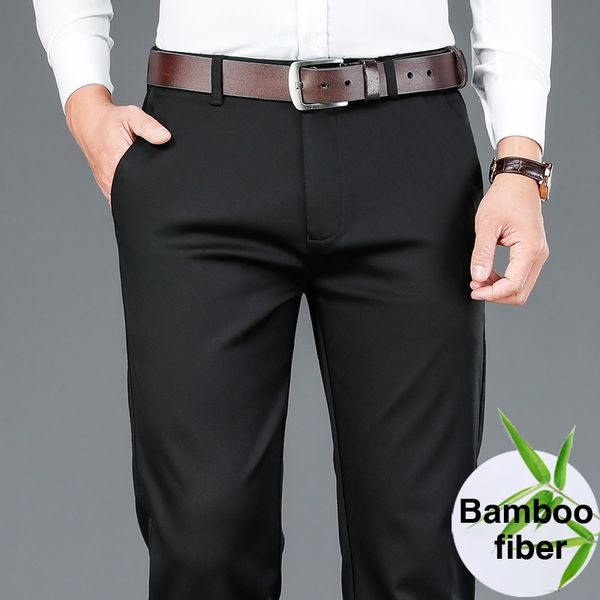 

men's pants spring men's bamboo fiber casual pants classic style business fashion khaki stretch cotton trousers male brand clothes, Black