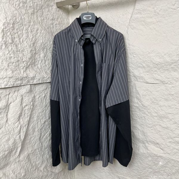 

luxury brand 2022ss bale original line men shirts black and white stripes fashion shirts women patched shirt loose men jackets, White;black