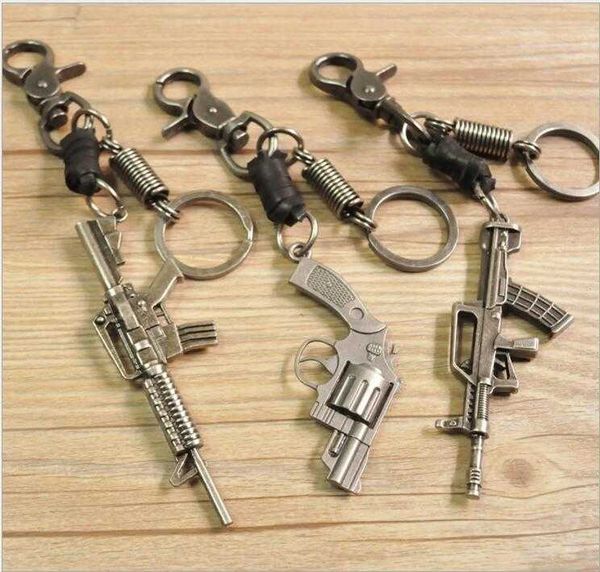 

key rings classic genuine leather revolver pistol weapon fashion model keychain key rings new mini gun key chain for men jewelry gift j23022, Slivery;golden