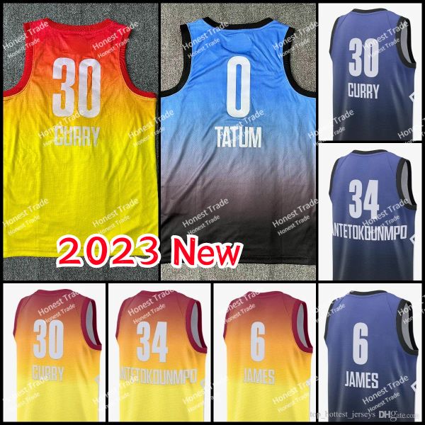 

2023 all-star basketball jersey james harden 1 demar derozan 11 jaylen brown 7 trae 11 young curry 30 luka doncic 77 ja morant printed jerse, Black;red