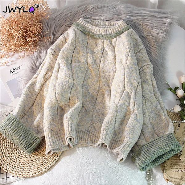 

women's sweaters autumn winter thick twist o-neck hit color pullover sweater women all-match slim warm cropped sweater fashion oversize, White;black