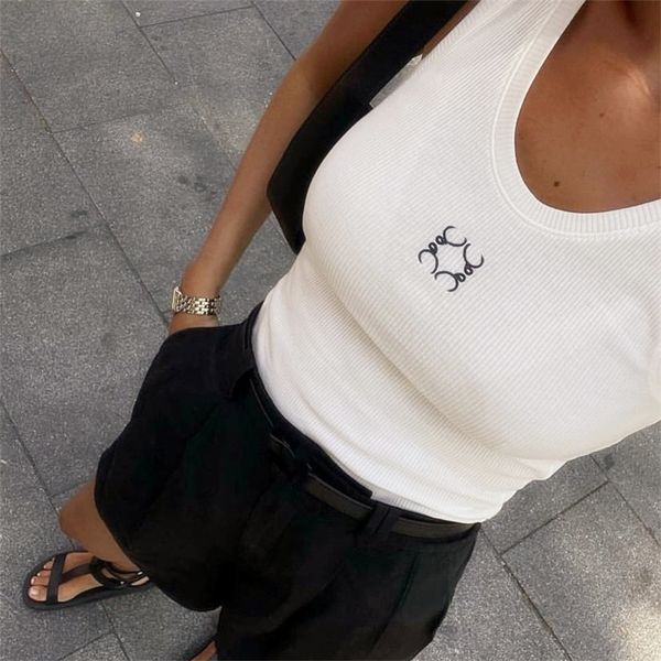 

embroidery knits tanks tees for women fashion designer sleeveless vest ladies summer knitting t shirts clothes, White