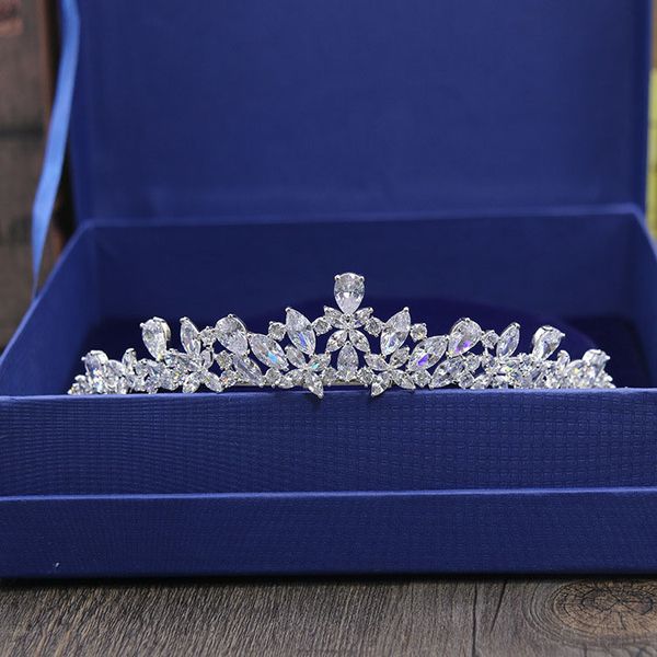 

wedding hair jewelry slbridal gorgeous cubic zircon tiara cz bridal headband queen princess pageant party crown bridesmaid 230223, Slivery;golden