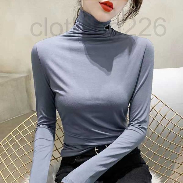 

designer woman knits tees shirts designer hoodie womens yoga shirt high necks long sleeves female slim style with budge neck s-3xl o2kn, White