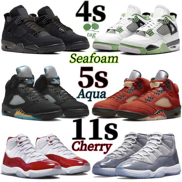 

with box cherry 4s 5s 11s basketball shoes for mens womens 11 jumpman 4 5 military black cats canvas cool grey seafoam aqua sail pn dust unc, White;red