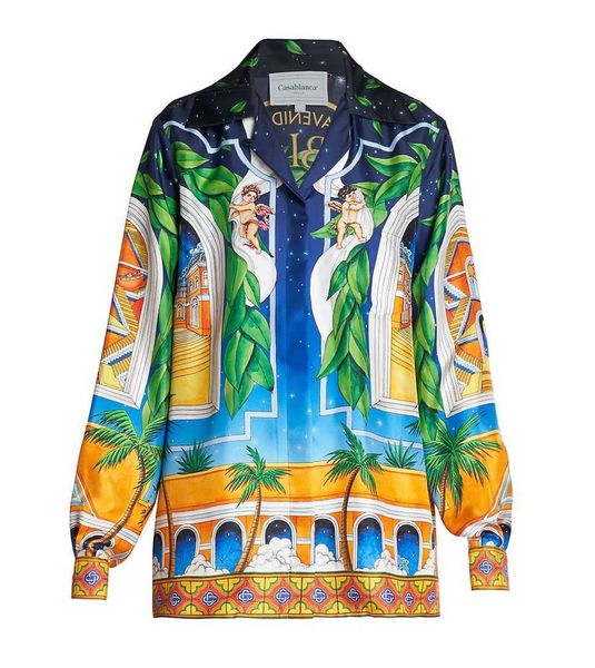 

maxv 23ss casablanca hawaii beach shirt cupid castle men and women lovers same white twill silk long sleeve shirt, White;black