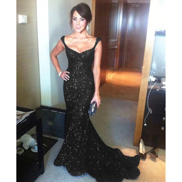 

sparkly sequins prom dresses sleeveless mermaid evening gowns 2023 elegant deep v-neck women formal dress, Black