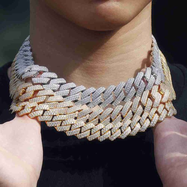 

18k gold bling thick cadena chunky choker hip hop iced out cz jewelry vvs moissanite diamond men miami cuban link chain necklace, Silver