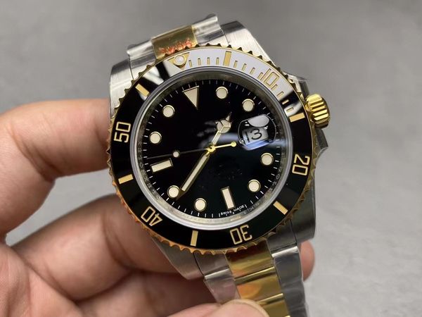 

with box mens watch 40mm automatic mechanical movement watches full stainless steel sliding clasp blue black ceramic sapphire wristwatches s, Slivery;brown