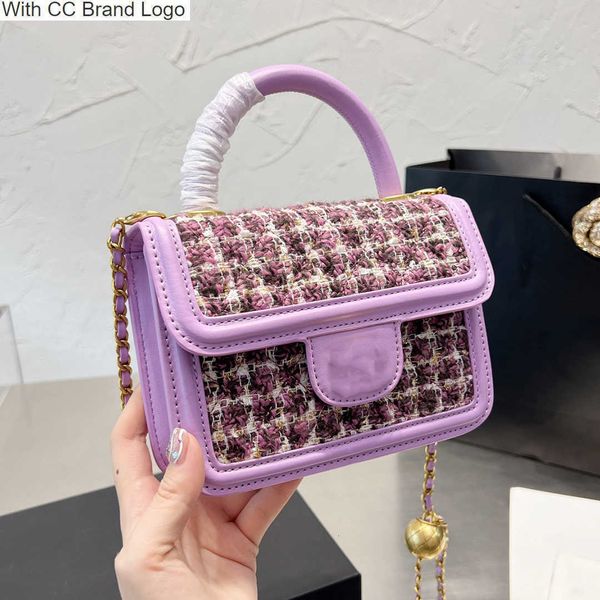 

luxury cc totes classic golden ball mini flap shoulder bags handbags diamond quilting sheepskin tweed splicing women crossbody bag totes gol