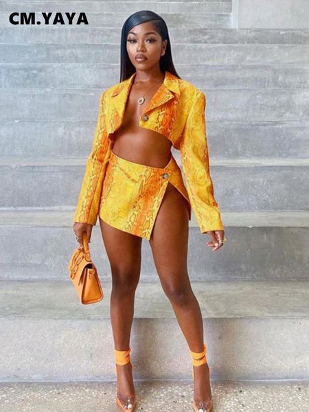 

two piece dress cmyaya women serpentine button up side split aline mini skirt suit and blazer two 2 piece set outfits autumn clothing 230222, White