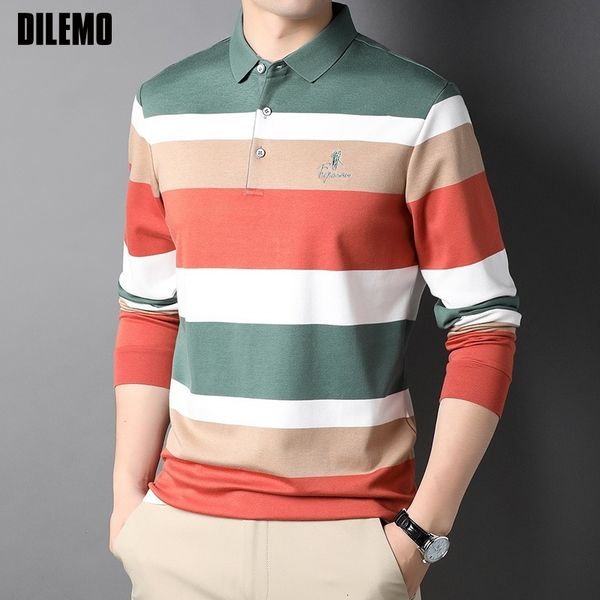 

men's polos grade cotton fashion designer brand stripped luxury mens polo shirt with long sleave casual men clothing 230223, White;black