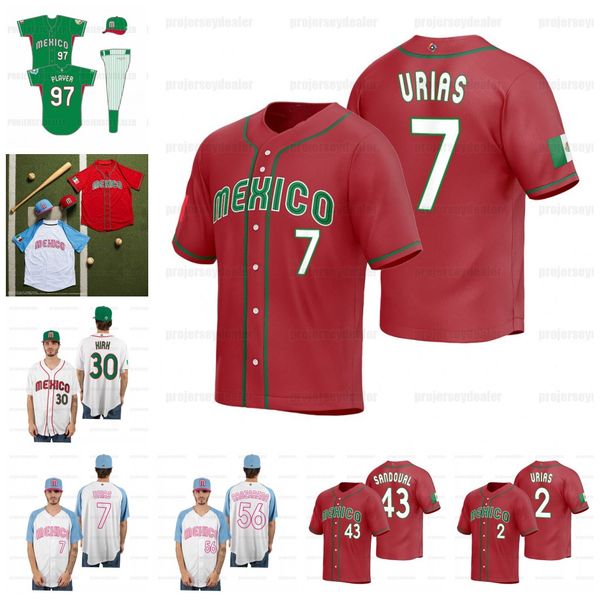 

7 julio urias team mexico 2023 wbc jersey world baseball classic alex verdugo alex verdugo alejandro kirk rowdy tellez randy arozarena jarre, Blue;black