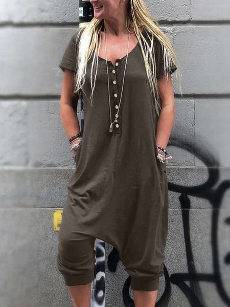 

women's jumpsuits rompers jumpsuits women overalls summer vintage drop-crotch female playsuit casual celmia short sleeve o-neck buttons, Black;white