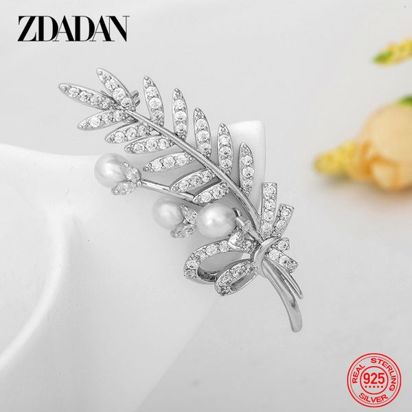 

pins brooches zdadan 925 sterling silver leaf crystal brooch for women wedding jewelry accessories 230223, Gray