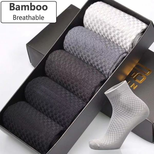 

men's socks 5pairs/men's bamboo fiber socks men's sweat absorbent breathable medium tube socks business casual large size 38-, Black