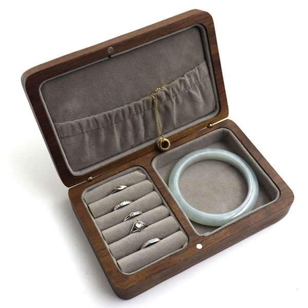 

jewelry boxes boutique black walnut cloth pocket storage box ring bracelet earrings necklace carrying case wooden gift 230223, Black;white