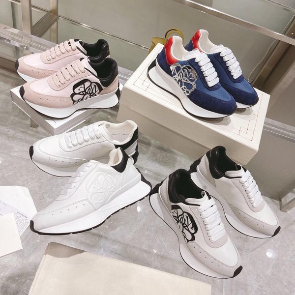 

with box alexander''mqueen designer luxury shoes mc sprint runner sneakers men women casual leather outdoor shoe anagram embossing, Black