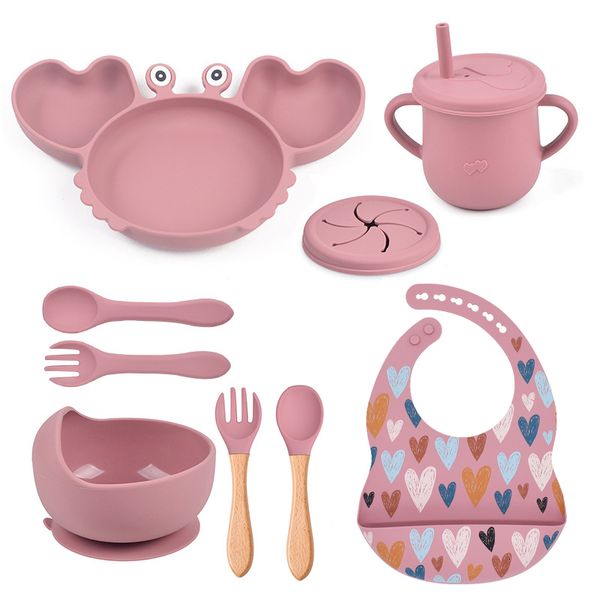

cups dishes utensils 9pcs baby silicone nonslip suction bowl plate spoon waterproof bib cup set baby crab dishes food feeding bowl for kids
