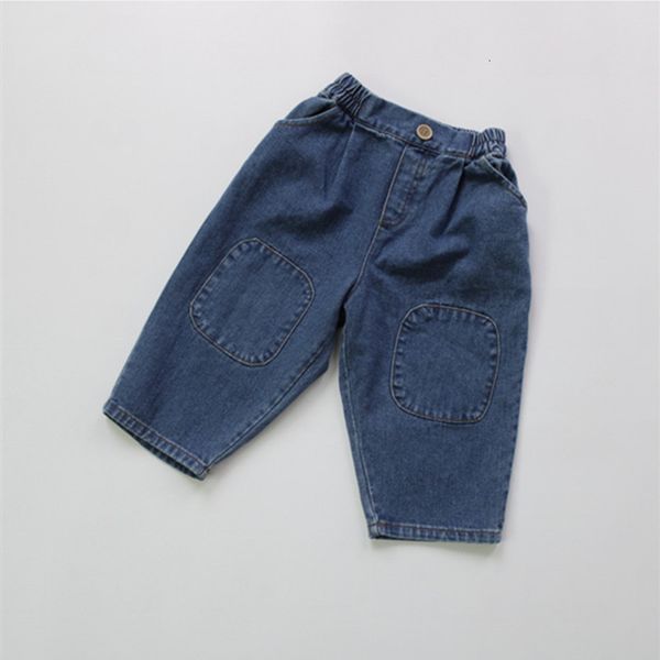 

jeans autumn toddlers kids denim pants korean style retro patch baby boys casual jeans children clothes 230223, Blue
