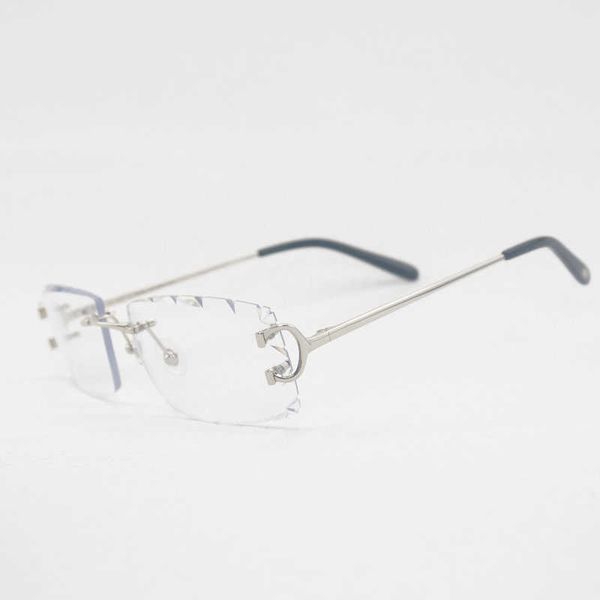 

vintage rimless c wire sunglasses men eyewear women for summer diamond cutting clear glasses metal frame with case new fashion factory sun g, White;black