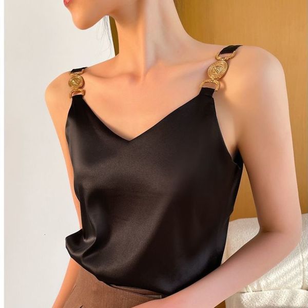 

women s tanks camis cami v neck solid fashion sleeveles temperament elegant office lady backless silk spaghetti summer 230223, White