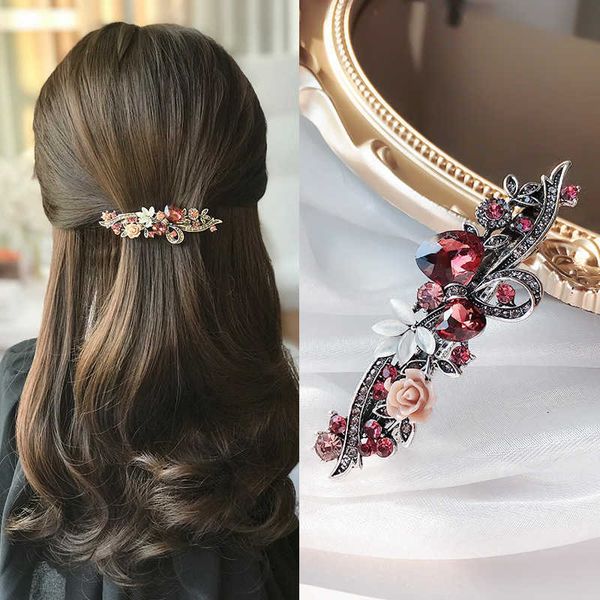 

hair clips barrettes molan crystal flower spring clip word clip elegant female fashion hairpin hair accessories j230221, Golden;silver