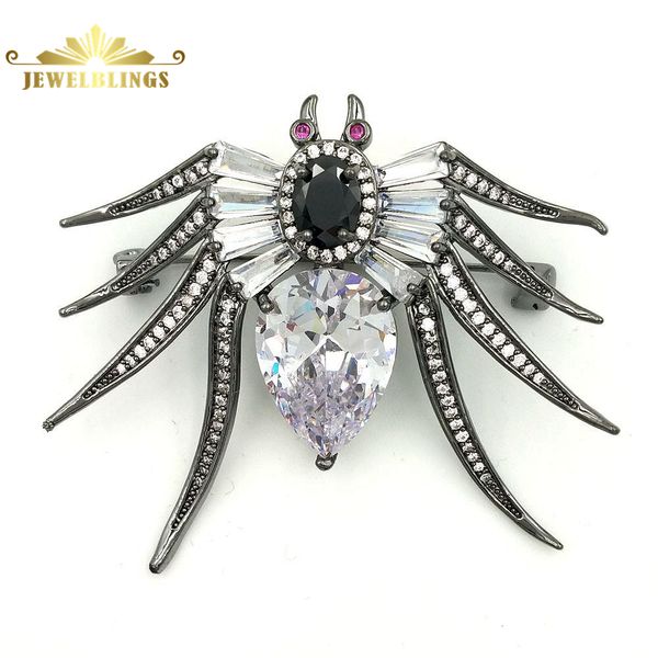 

pins brooches shiny antique baguette cut eight legged red eyes pear oval cz body black spider pin for halloween witch party jewelry 230223, Gray