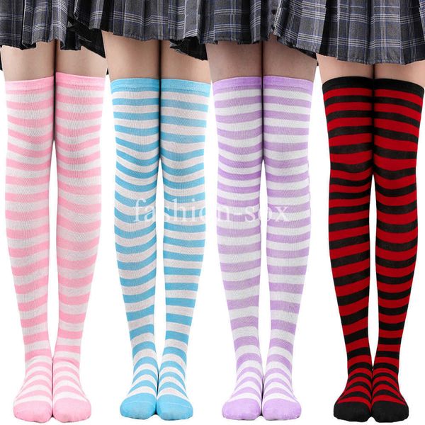 

5pc socks hosiery compression socks medias thigh high black white striped long socks girls lolita cosplay comes women over knee stockings z0