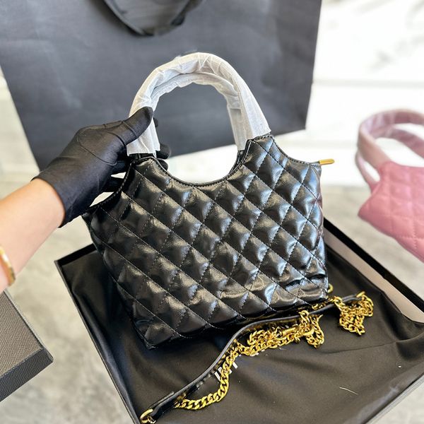 

22f womens portable diagonal span bag gold metal hardware chain designer outdoor underarm purse brand ribbed small basket bags oil wax belt