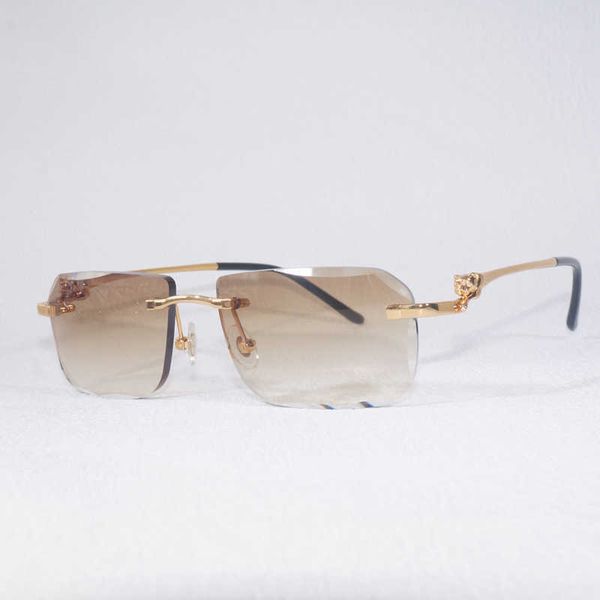 

vintage leopard diamond cut rimless sunglasses retro pchromic shades men goggles clear glasses women eyewear new fashion factory sun glasses, White;black