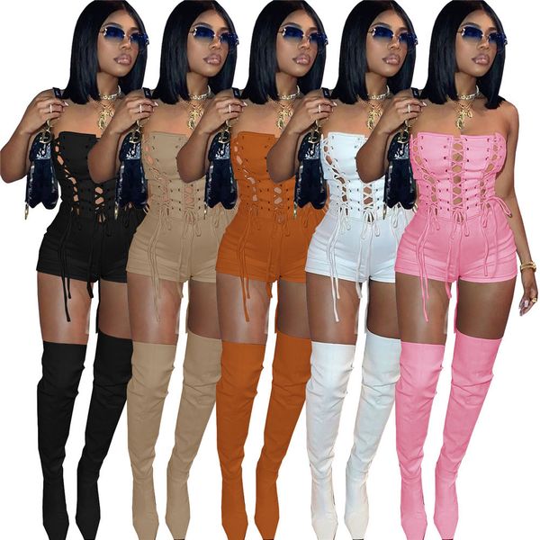 

2023 women hollow out backless jumpsuits sleeveless rompers summer bodycon shorts fashion solid color leggings clothes casual clothing 9305, Black;white