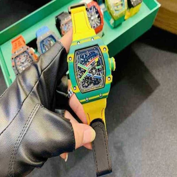 

carbon styles master luxury skeleton 6 mens mechanics 57-02 052 27-03 watch fiber bezel richa automatic movem wristwatch, Black;brown