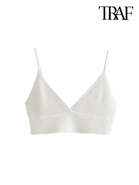 

women s tanks camis traf women fashion ribbed knit white cropped tank vintage backless thin straps female mujer 230223