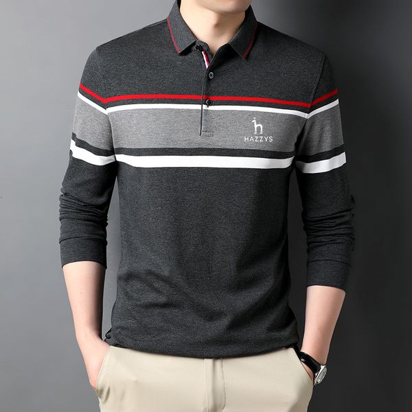 

men's polos hazzys golf clothing autumnwinter thin long sleeve striped polo shirt korean version color patchwork lapel 230223, White;black