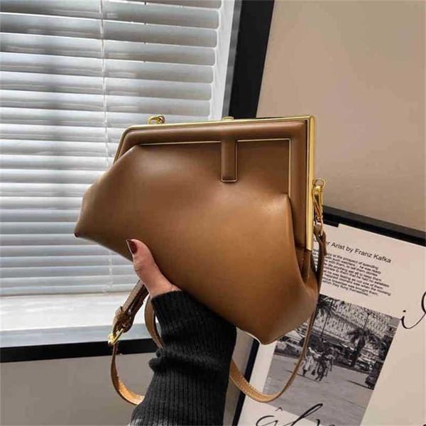 

32% off handbag 2023 fashion women's bag leather quality handbag sense saddle spring clip cloud dumpling shoulder messenger bag