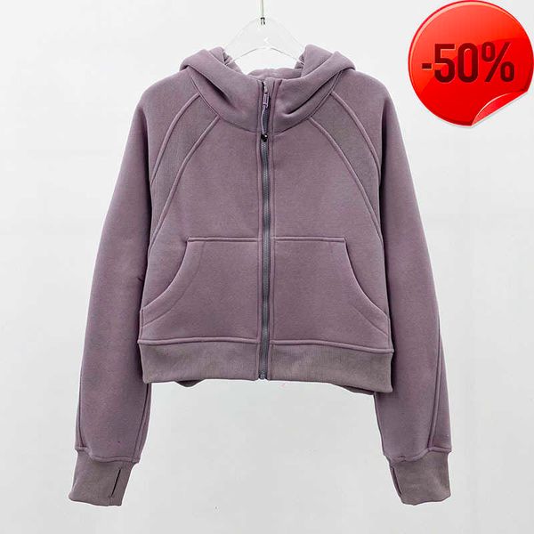 

2023 women brushed full zip hoodie jacket sportswear lu-98 yoga outfits hooded workout track running coat with pockets outdoor fleeces thumb, Gray