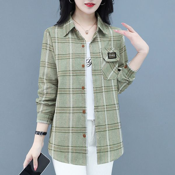

women's blouses shirts autumn pure cotton plaid shirt fashion longsleeved allmatch blouse coats xl5xl 230223, White