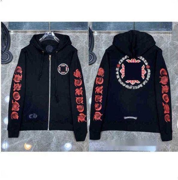 

mens luxury fashion sweatshirts designer chrome hoodies ch classic zipper hooded sweater cross flower pullover sanskrit pattern casual, Black