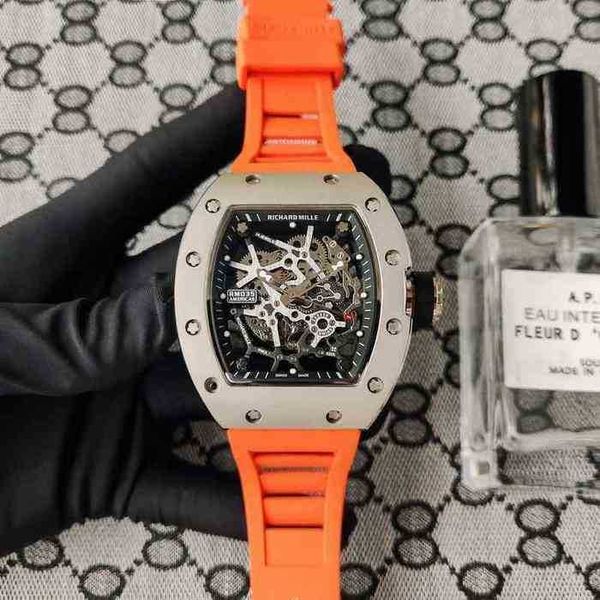 

retro luxury brand mens mechanics famous watch tide richa wine waterproof barrel national mechanical hollow same tourbillon luminous gkl0, Black;brown