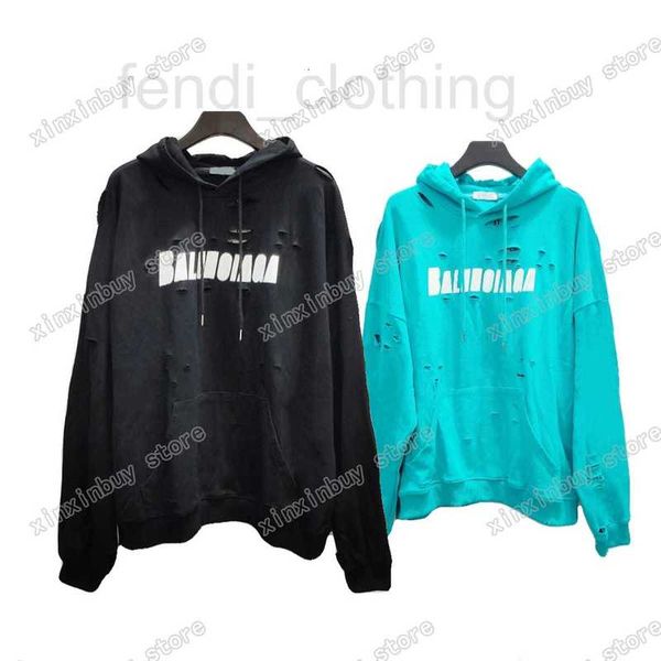 

men's hoodies & sweatshirts designer men designer destroyed letter print paris women green black oversize s-2xl clgn