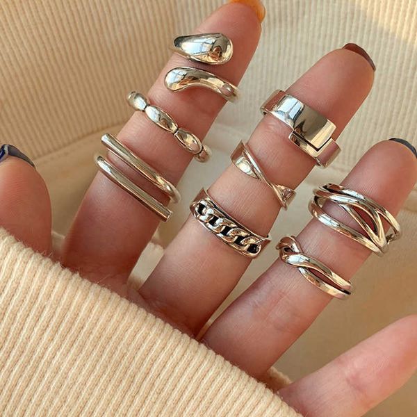 

heavy industry simple combination 925 sterling silver ring female index finger light luxury small crowd cold fashion personalized disco