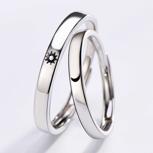 

sun moon and stars lovers' ring simple japanese korean living men night ring students' personality lettering, Silver