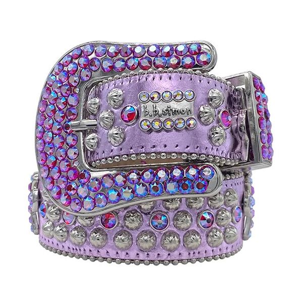 

2023 fashion purple designer bb simon belts for men women shiny diamond belt black blue white multicolour with bling rhinestones as bir237d, Black;brown