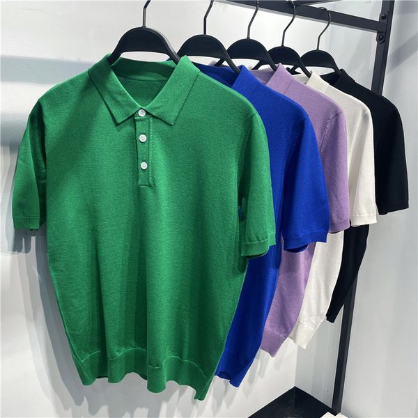 

men's polos solid tshirts summer korean short sleeve shirt for quality fashion knitted slim lapel clothing camisetas 230223, White;black