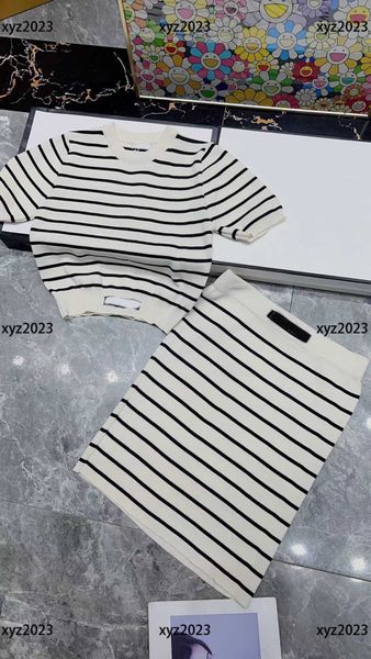 

women sets ladies dress 2pcs summer striped design t-shirt and slim fashion skirt new product elegant feb23, White